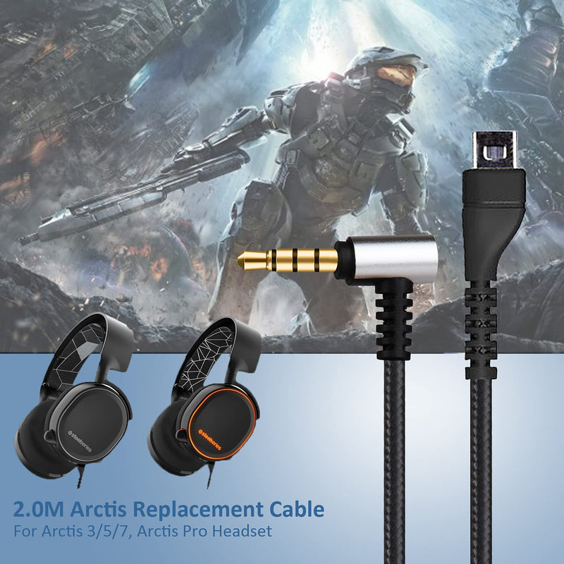 [Australia - AusPower] - Replacement for Arctis Headset Cord, Replacement Audio Cord Compatible with Arctis 3, Arctis 5, Arctis 7, Arctis Pro Wireless, Arctis Pro Gaming Headset 6.5 Feet Nylon Braided Silver 