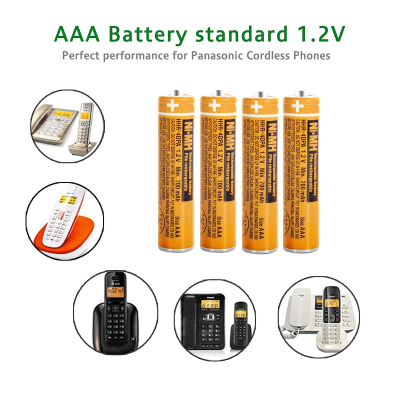 [Australia - AusPower] - 4 Pack HHR-4DPA NI-MH Rechargeable Battery for Panasonic 1.2V 700mAh AAA Battery for Cordless Phones 