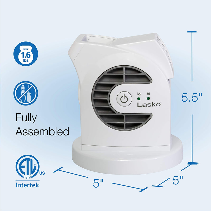 [Australia - AusPower] - Lasko MyCool D300 Mini USB Desk Fan with 40in. USB Cable and Bonus AC Adapter – Small Quiet Portable Personal 2-Speed Fans for Staying Cool at Home, Work, Office, Dorm, Car, and Travel, White 