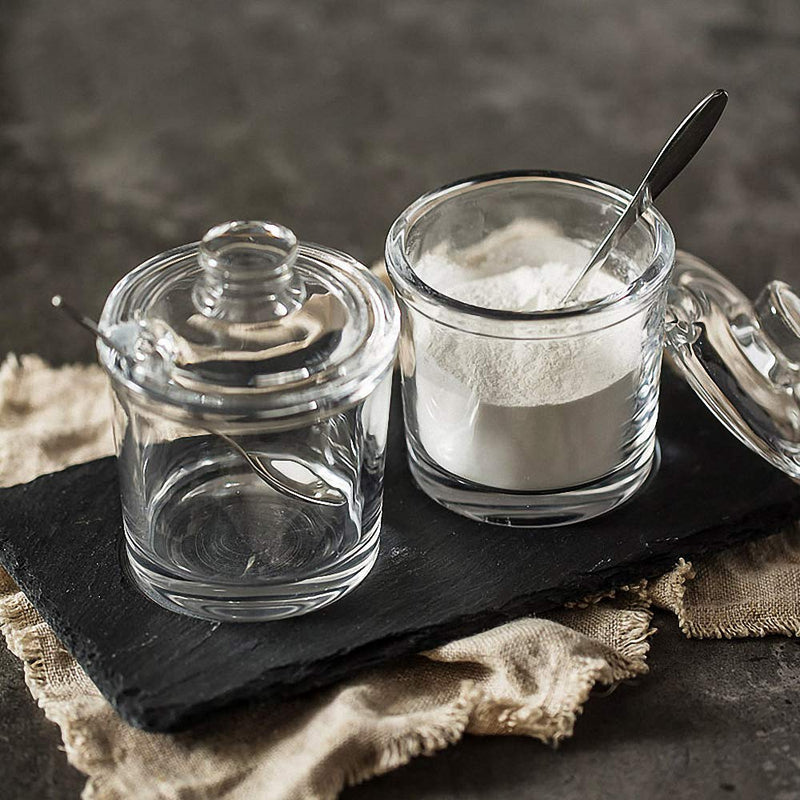 [Australia - AusPower] - Classic Clear Glass Sugar Bowl Set with Lid Serving Spoon Salt Pot Pepper Storage Jar Seasoning Pot Dispenser Container Sugar Box Condiment Spice Racks Holder for Home Kitchen 1 Piece 