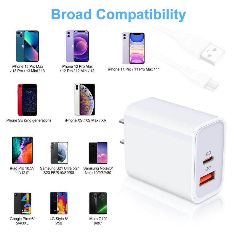 [Australia - AusPower] - USB C Wall Charger, 20W Dual Port Quick Charger Adapter Type C Fast Charger Block Plug Compatible with iPhone 13/12/11/XS/X,Samsung Galaxy S22FE S21 S20 S10 Note20 A12 A21 A32,Google Pixel 6 5,LG,Moto white 
