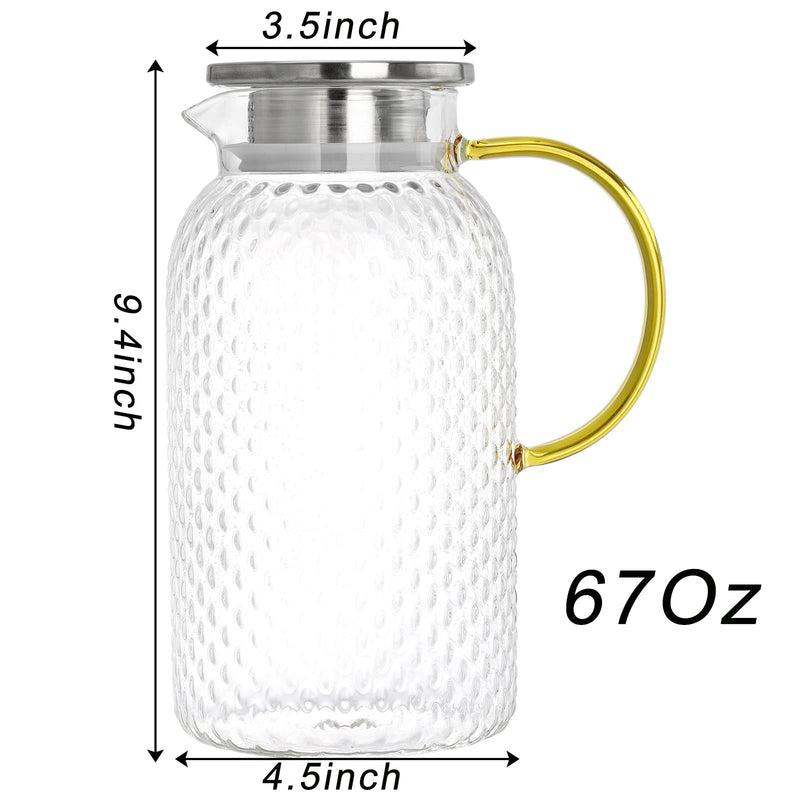 [Australia - AusPower] - SOUJOY 67 Oz Glass Pitcher with Lid, Water Pitcher with Handle, Heat Resistant Borosilicate Carafe, Ice Tea Pitcher for Homemade Beverage, Milk, Coffee, Serving Wine, Hot/Cold Water 