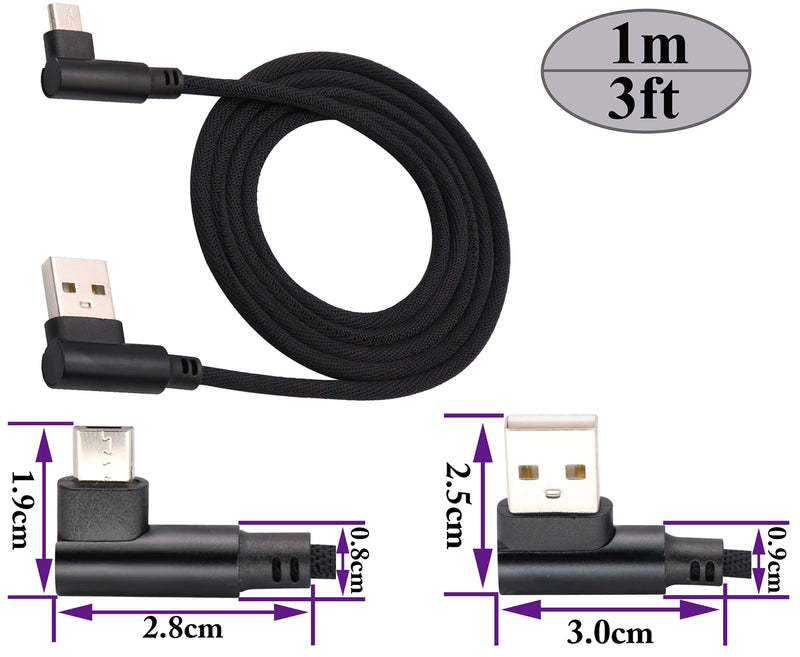 [Australia - AusPower] - AAOTOKK 3 Ft 90 Degree Micro USB Cable Right Angle USB 2.0 Micro Male Nylon-Braided Fast Sync & Charging Cord Compatible with Android, Samsung, LG,Huawei, Smartphones & More(Black/3-Pack) 1m/Black 