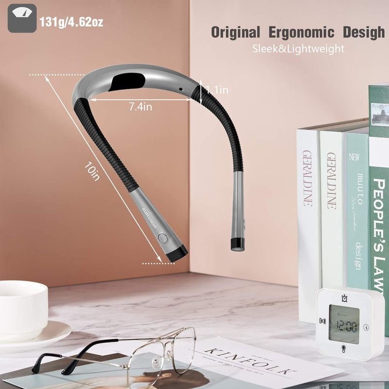 [Australia - AusPower] - Glocusent LED Neck Reading Light, Book Light for Reading in Bed, 3 Colors, 6 Brightness Levels, Bendable Arms, Rechargeable, Long Lasting, Perfect for Reading, Knitting, Camping, Repairing Gray 