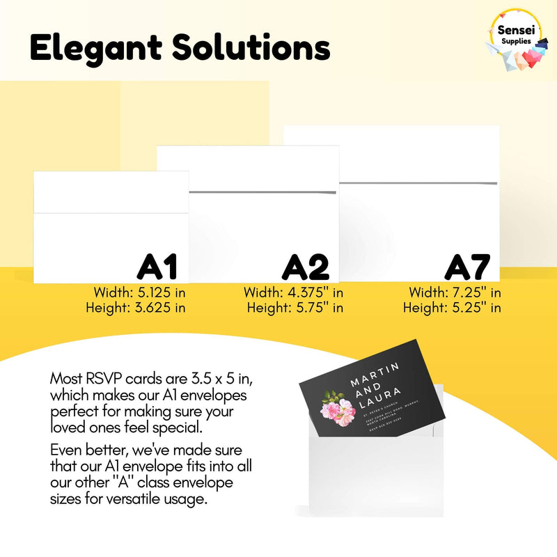 [Australia - AusPower] - 55 3 ⅝ x 5 ⅛ White RSVP Small Envelopes - A1 - For Weddings Response Cards, Baby Showers, Thank You Notes, Photos and any 3” x 5” inserts - W/Peel, Press & Self Seal - Square Flap A1 55 Pack 