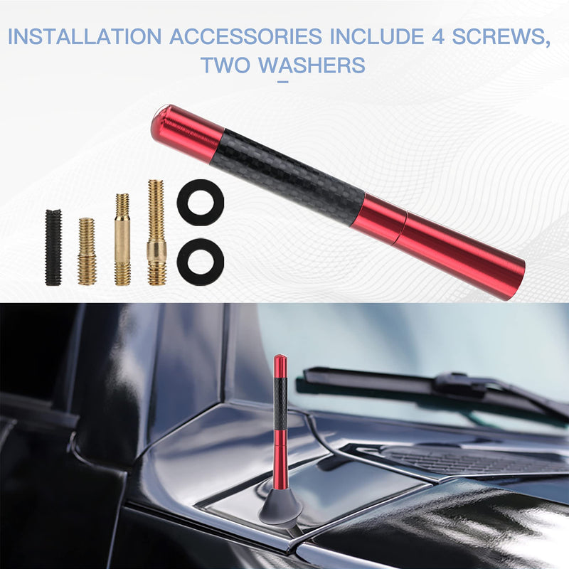[Australia - AusPower] - Tecreddy Universal Red Car Antenna Mast Carbon Fiber Truck Vehicle Replacement Short Antenna 4.7 inch Compatible with Ford, Dodge, Jeep, Toyota, Nissan, Mazda 