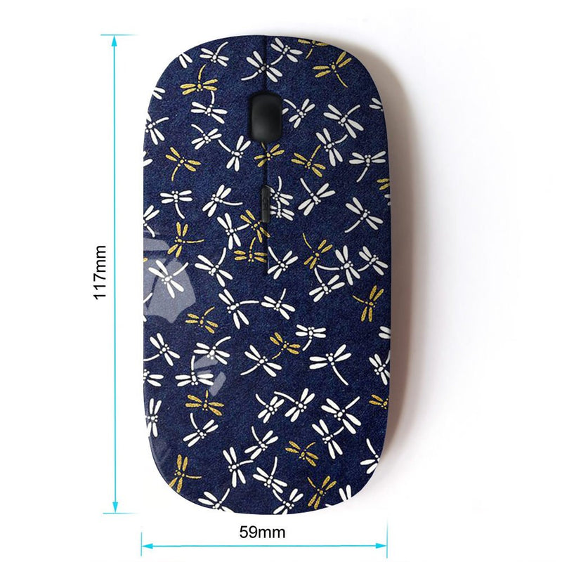[Australia - AusPower] - KawaiiMouse [ Optical 2.4G Wireless Mouse ] Dragonfly Navy Blue Pattern Gold Spring 