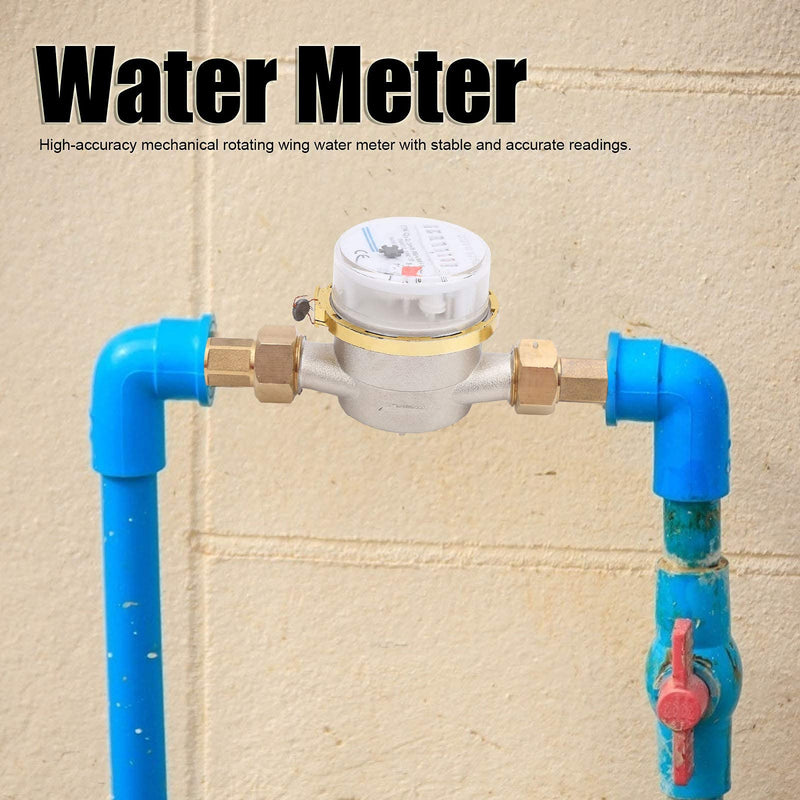[Australia - AusPower] - Water Meter, Lead Free Potable Water Meter Kit, with Pulse Output, BSPT 1/2 Cold Water Meter for Homes, Gardens, ABS+Copper Body, with Nut, Adapter and Gasket 