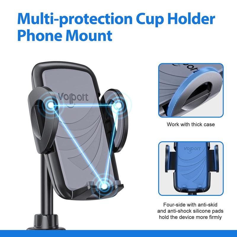 [Australia - AusPower] - Car Cup Holder Phone Mount, Volport Solid Cupholder 360 Degree Rotation Car Bracket Cradle with Adjustable Pole Long Gooseneck, Compatible with iPhone 12 13 Pro Max Mini Samsung Google All Cell Phone 