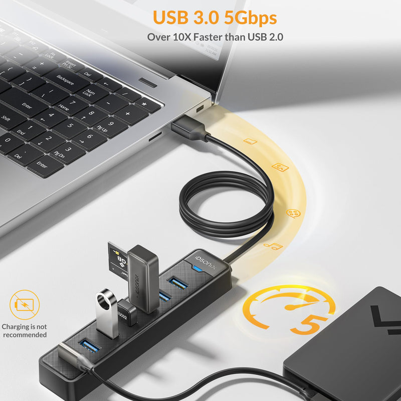 [Australia - AusPower] - iDsonix 7 Prots USB Hub 3.0 [3.3Ft] USB Expander Hub 5Gbps USB Splitter Multiport Adapter, USB Hub Long Cable for PC, Laptop, Flash Drive, Mobile HDD, Windows/XPS, 1m 3.3Ft（100cm） 