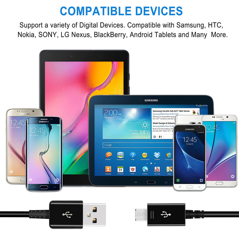 [Australia - AusPower] - Adaptive Fast Charger Kit Compatible with Samsung Galaxy S7/S7 Edge S6 /S6 Edge/ Note5/4 S4/S3 S2 J7 J7V J5 J3 J3V J2/G3 G4 K20/ Moto E4 E5, USB Wall Charger and 5FT Micro USB Cable (2 Pack, Black) 