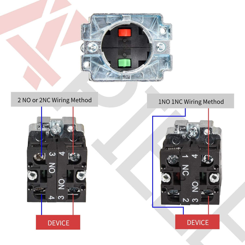 [Australia - AusPower] - APIELE 2PCS 22MM Momentary Push Button Switch Red Green 1NO 1NC Metal Head XB2-11BN-G&R (1 Red 1 Green) 