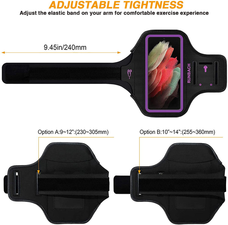 [Australia - AusPower] - Runbach Water Resistant Running Armband for Samsung Galaxy S22 Ultra/S21+ 5G/S21 Ultra/S20 Ultra/Note 20 Ultra,Galaxy F62/M62/M51/M12/M02/A90/A71/A70/A42/A32/A21/A12/A02(Purple) Purple 