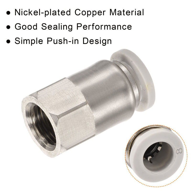 [Australia - AusPower] - MECCANIXITY Push to Connect Fittings 1/8PT Female Thread Fit 8mm Tube OD Nickel-Plated Copper Straight Union Fitting, Pack of 2 