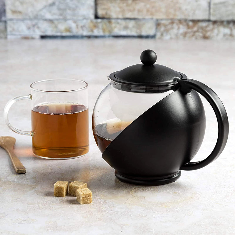 [Australia - AusPower] - Primula Half Moon Teapot with Removable Infuser, Glass Tea Maker, Stainless Steel Filter, Dishwasher Safe, 40-Ounce, Black 