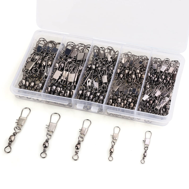 [Australia - AusPower] - MOBOREST 200PCS Barrel Snap Swivel Fishing Accessories, Premium Fishing Gear Equipment with Ball Bearing Swivels Snaps Connector for Quick Connect Fishing Lures 