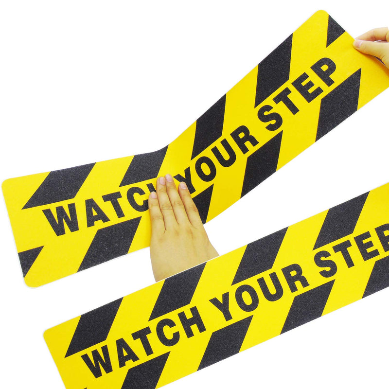 [Australia - AusPower] - 5 Pieces Watch Your Step Warning Sticker Adhesive Tape Anti Slip Abrasive Tape for Workplace Safety Wet Floor Caution, 6 by 24 Inches 