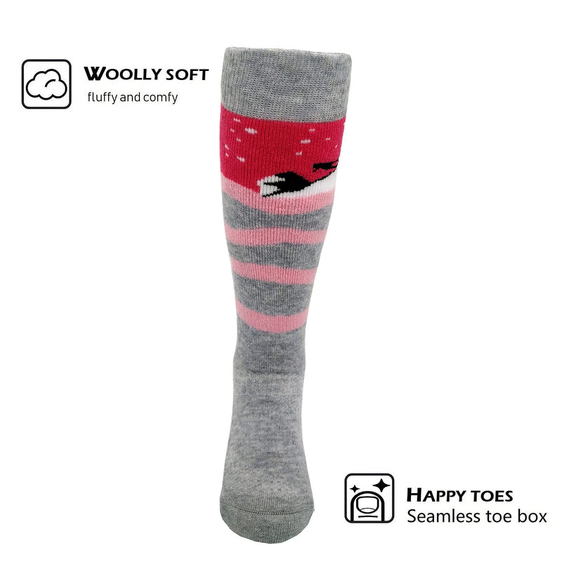 [Australia - AusPower] - HIGHCAMP Kids Merino Wool Ski Snowboard Socks Boy Girl Toddler Winter Snow Socks- 2 Pairs Medium Alps Pink 