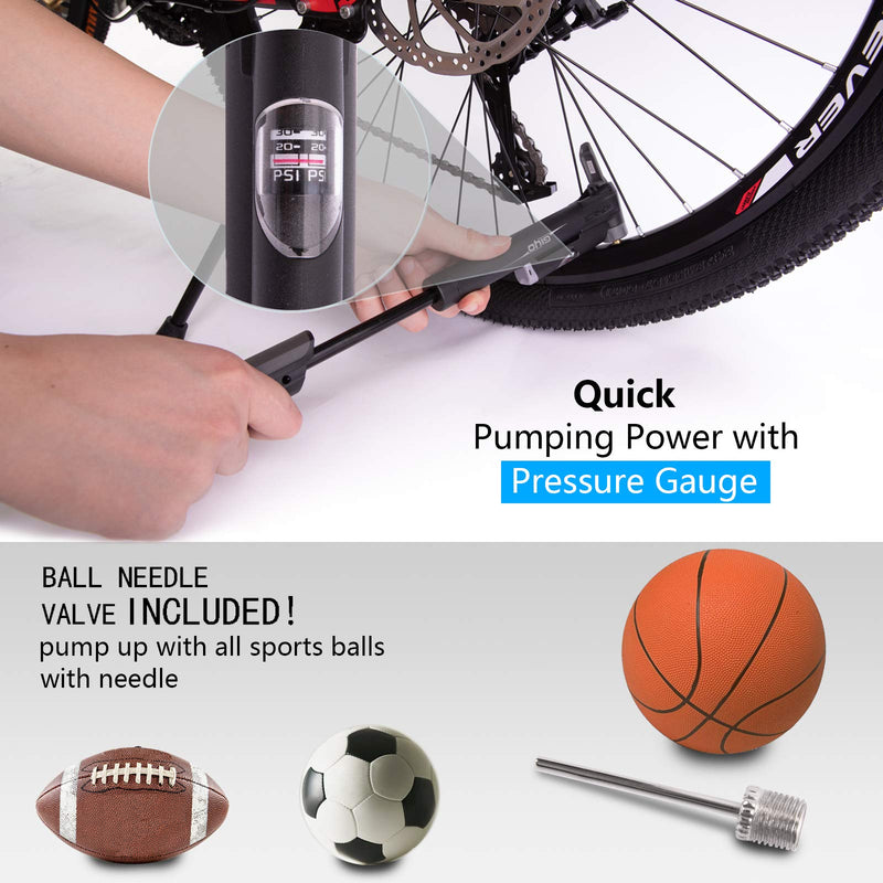 [Australia - AusPower] - GIYO Mini Bike Pump, Portable Compact Bicycle Pump with Pressure Gauge, Tire Repair Kit, Perfect for Presta & Schrader Frame Mount for Road, Mountain & BMX Cycling, Ball Pump with Needle 120 PSI 