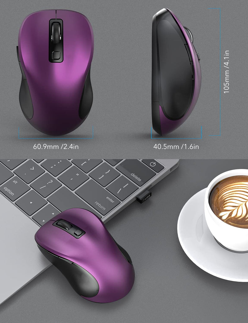 [Australia - AusPower] - Wireless Mouse for Laptop, Trueque 2.4GHz Ergonomic Computer Mouse with 3 Adjustable DPI Levels, Page Up & Down Buttons, USB Mouse for Chromebook, PC, Desktop, Notebook, MacBook (Purple) Purple 