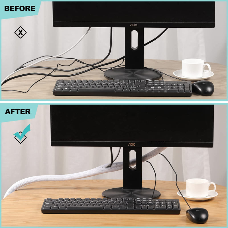 [Australia - AusPower] - AGPTEK Cable Management Sleeve Cover, 10ft - 1 inch Cord Management System for Desk PC TV Computer Projector Wires Protection and Organization, Home, Theater and Office, White 10ft - 1'' 