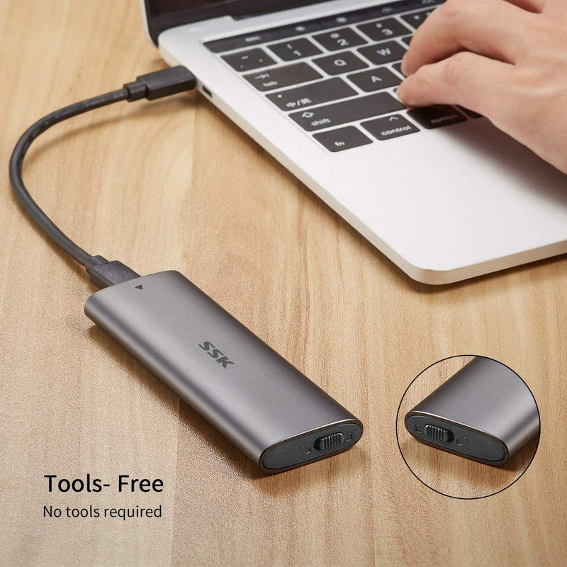 [Australia - AusPower] - SSK Aluminum USB C to M.2 NVMe SSD Tool-Free Enclosure Reader, USB 3.1/3.2 Gen 2(10Gbps) to NVMe PCI-E M-Key Solid State Drive External Adapter Support UASP Trim (Fits only NVMe SSDs 2242/2260/2280) grey 
