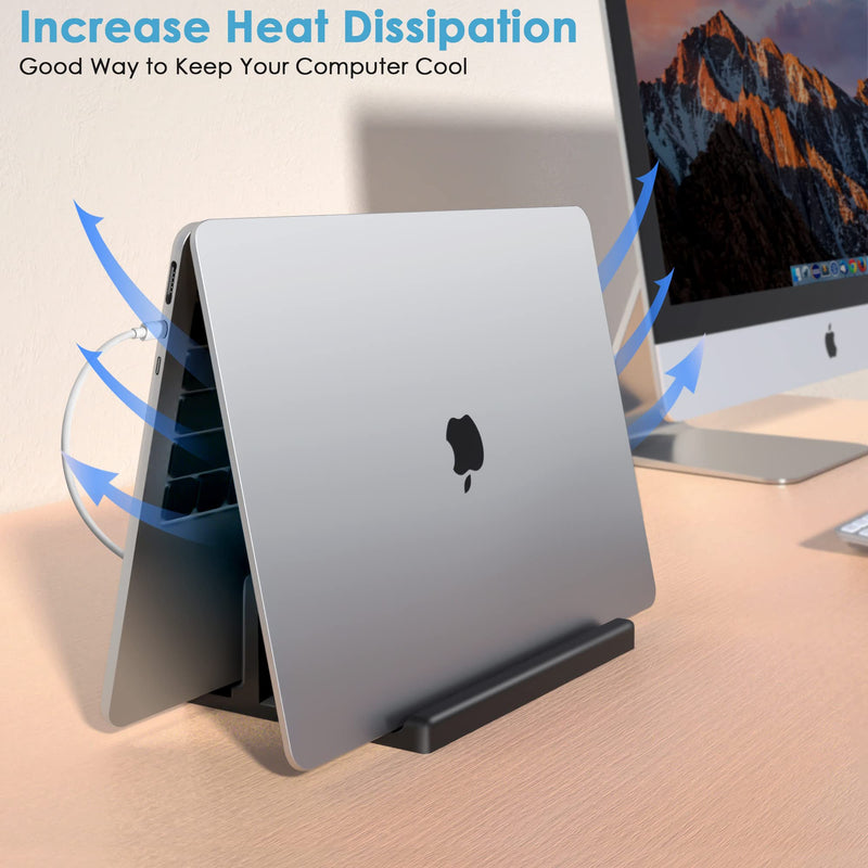 [Australia - AusPower] - JIMEJV Vertical Laptop Stand [New Version: Two More Rubber Pads & Hex Key Storable Design] ABS Plastic Adjustable Dock up to 15 inch PC Desk Space Saver for MacBook/Surface/iPad/Mini PC (Black) Black 