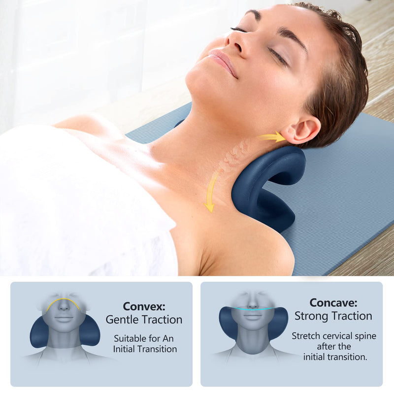 [Australia - AusPower] - Neck Stretcher for Neck Pain Relief, Heated Cervical Traction Device Pillow with Graphene Heating Pad, Neck and Shoulder Relaxer for TMJ Pain Relief and Cervical Spine Alignment(Dark Blue) Dark Blue 