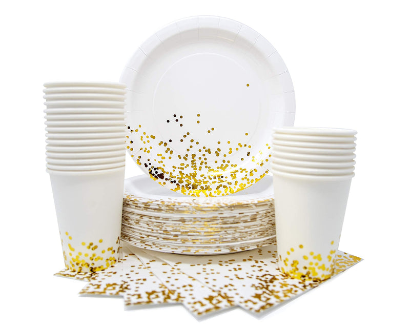 [Australia - AusPower] - PARTY CHIC White with Gold Luncheon Napkins, 3 Ply, 50 Pack, 6.5 in x 6.5 in, Gold Foil Decorative Paper Napkins for Celebration of Life, Wedding , Baby Shower, Cocktail, Communion 