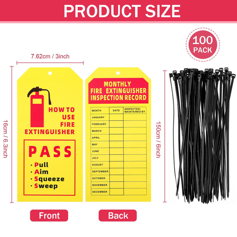 [Australia - AusPower] - 100 Pieces 6.3 x 3 Inches Fire Extinguisher Tags Fire Extinguisher Inspection Tags Monthly Recharge and Inspection Record with 100 Pieces Black Adjustable Wire Ties for Indoor Outdoor Fire Safety 