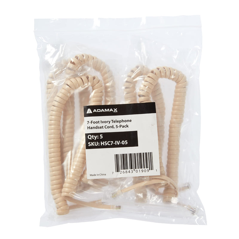 [Australia - AusPower] - Newhouse Hardware 7 ft Uncoiled/1.33 ft Coiled Telephone Handset Cord, with RJ9 (4P4C) Connectors, Used to Connect The Telephone and Handset, 5-Pack, Ivory 