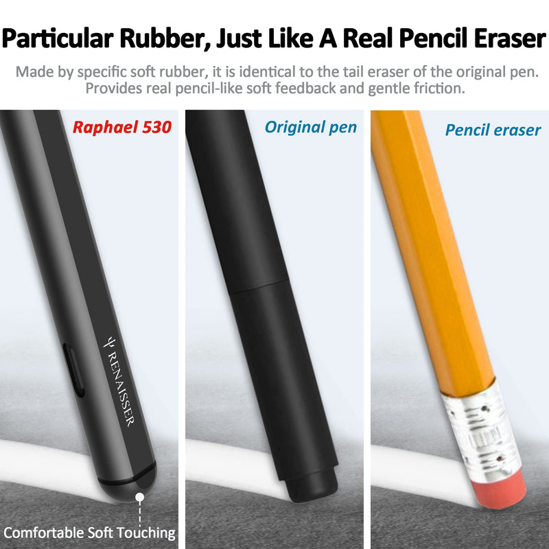 [Australia - AusPower] - RENAISSER Raphael 530 Stylus Pen for Surface, Soft Tail & Barrel Dual Eraser, Designed in Houston, Made in Taiwan, USB-C Charging, 4096 Pressure Sensitivity, for Surface Pro 8/7/Laptop Studio 