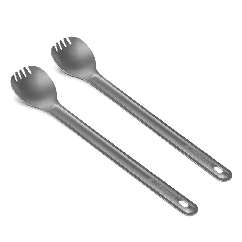 [Australia - AusPower] - Navaris Long Handle Titanium Sporks (Set of 2) - 8.4" (21.5cm) Long Metal Spork Set for Backpacking and Camping - Strong Ultra Lightweight Cutlery 
