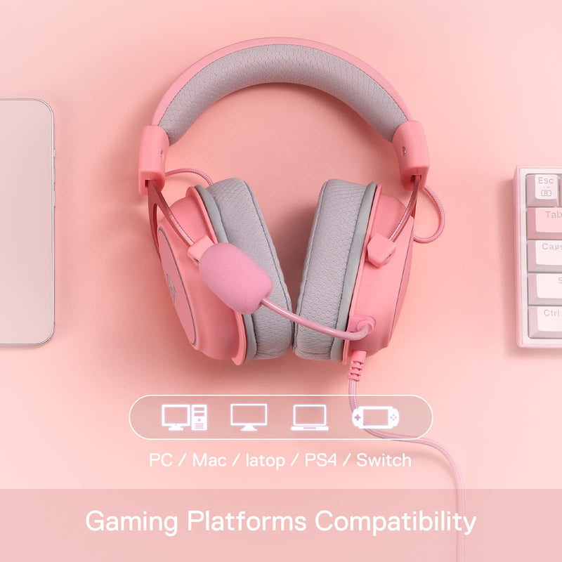 [Australia - AusPower] - Redragon H510 Zeus-X RGB Pink Wired Gaming Headset - 7.1 Surround Sound - 53MM Audio Drivers in Memory Foam Ear Pads w/Durable Fabric Cover- Multi Platforms Headphone - USB Powered for PC/PS4/NS Pink-RGB 