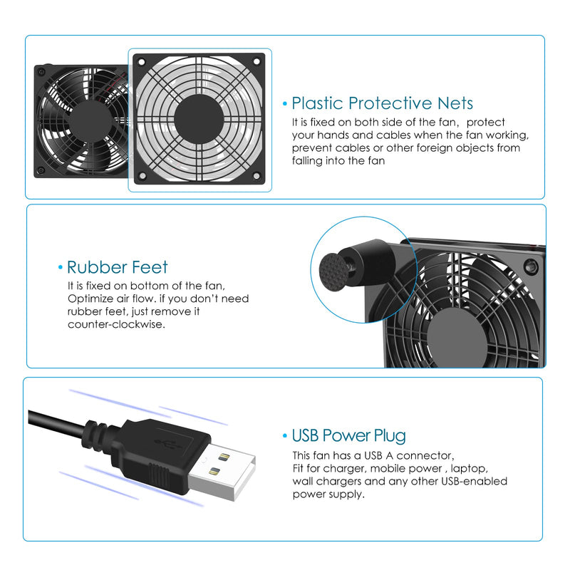 [Australia - AusPower] - Qirssyn 120mm 5V USB Fan with Multi Speed Controller for Router Modem Receiver DVR Xbox TV Box T-Mobile Home Internet Gateway SSD Cooling 1225USB-A1 