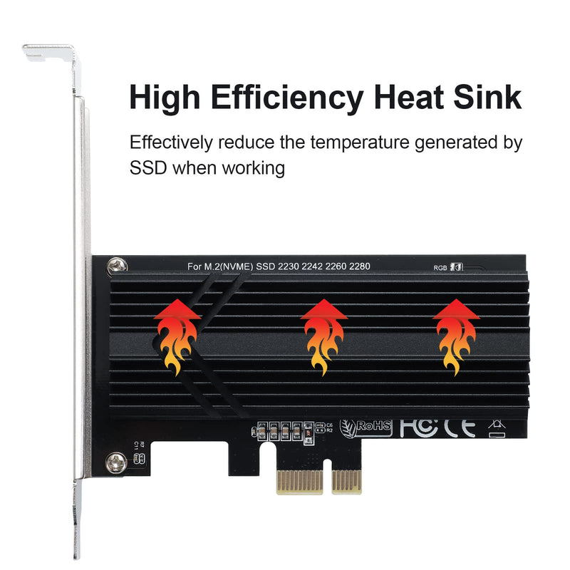 [Australia - AusPower] - ACTIMED NVMe PCIe Adapter M.2 SSD to PCI-e / Powerful Heat Sink Dissipation / PCIE X1 Interface Compatible with PCI-e Slots X1, X4, X8, X16 / for M-Key M.2 SSD / 2230 2242 2260 2280 / Toolkit Included PCIE X1(X4X8X16) 