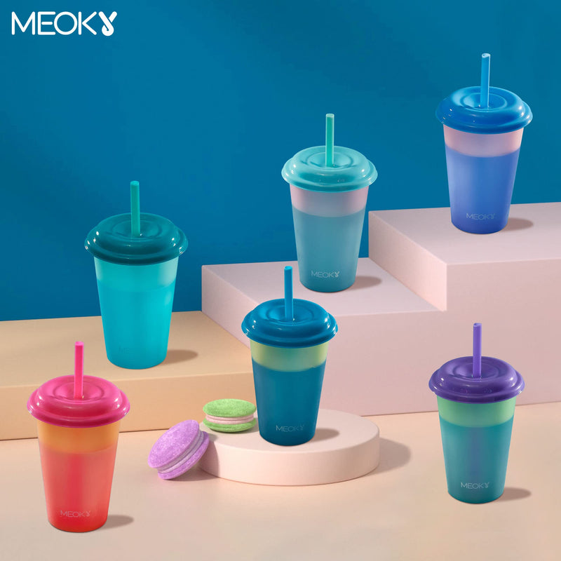 [Australia - AusPower] - Meoky Color Changing Cups with Lids and Straws for Kids 6Pack 12oz Plastic Reusable Cold Drink Tumblers Summer Party Cups 6 Count (Pack of 1) 