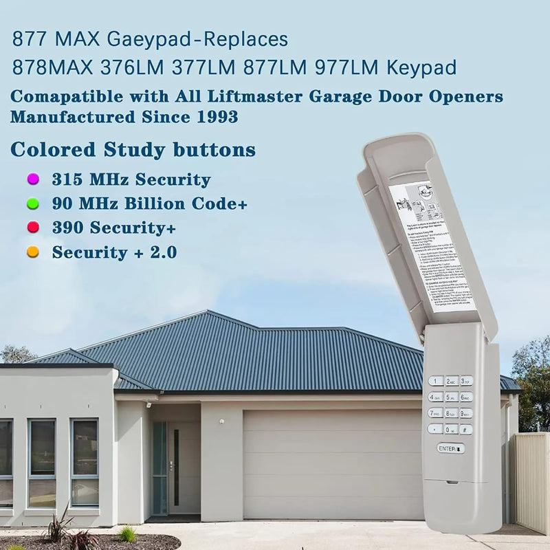 [Australia - AusPower] - Universal Garage Door Opener Keypad for Liftmaster/Craftsman Sears Garage Door liftmaster Garage Door Compatible with All Models of Liftmaster Garage Door Chamberlain Craftsman 877MAX 377LM 977LM .. 
