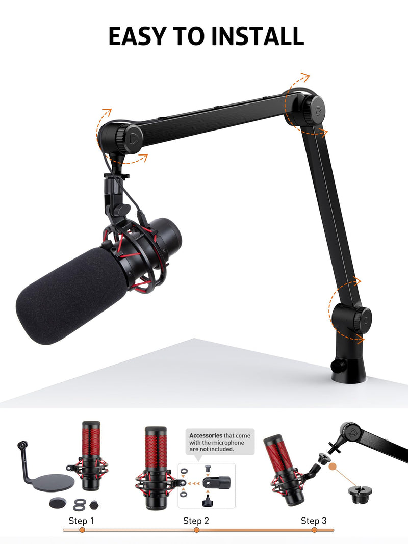 [Australia - AusPower] - SUNMON HyperX QuadCast Boom Arm - Upgraded Heavy Duty Mic Arm with HyperX QuadCast Pop Filter, 360° Rotatable Microphone Arm for HyperX QuadCast, QuadCast S 