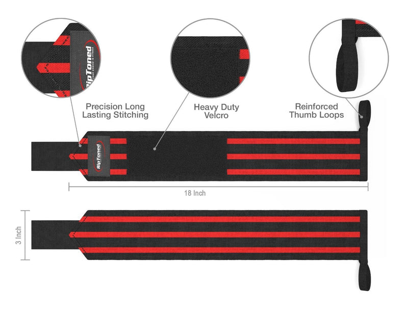 [Australia - AusPower] - Rip Toned Wrist Wraps - 18" Professional Grade with Thumb Loops - Wrist Support Braces - Men & Women - Weight Lifting, Powerlifting, Strength Training Less Stiff Black - Flex 