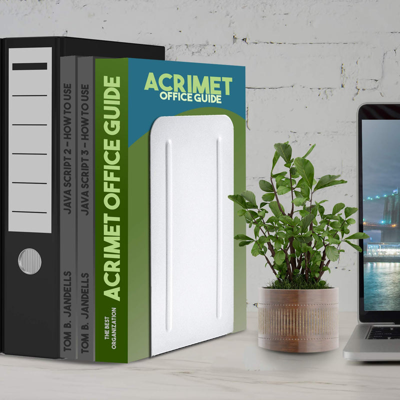[Australia - AusPower] - Acrimet Jumbo Premium Metal Bookends 9" (Heavy Duty) (White Color) (1 Pair) 