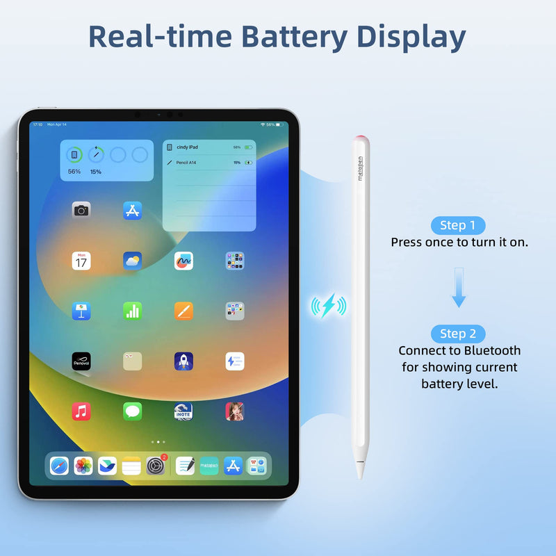 [Australia - AusPower] - Metapen Pencil A14 Wireless Charge, Best Substitute for Apple Pencil 2nd Generation, Stylus Pen for iPad Air 5/4, iPad Pro 12.9" 6th~3rd, iPad Pro 11" 4th~1st - Enjoy Battery Widget & Bonus Shortcuts 
