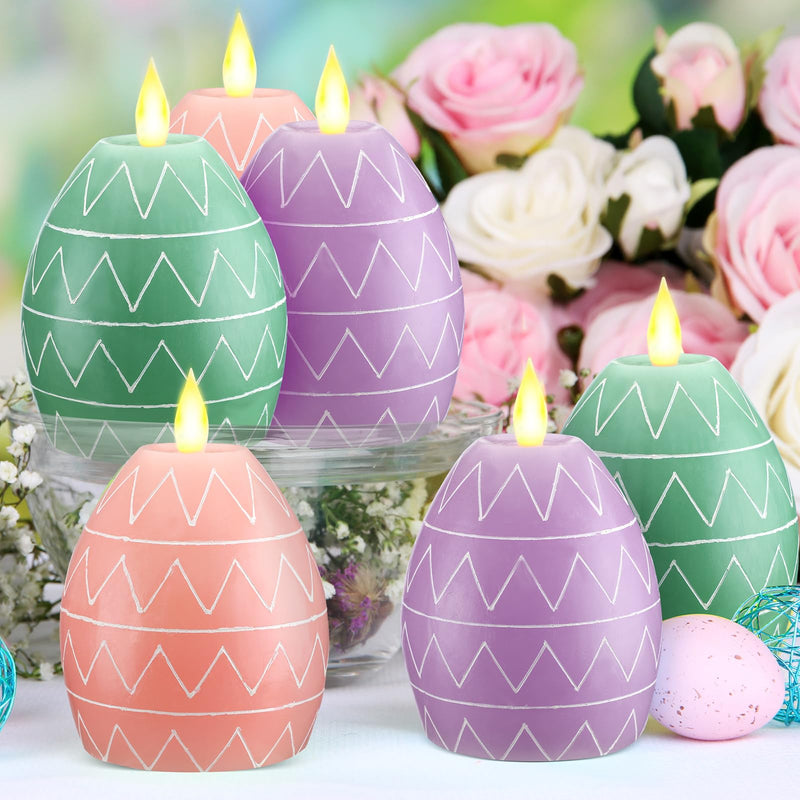[Australia - AusPower] - MTLEE 3 Pcs Easter Flameless Candles Egg Figural Flameless Candle Egg LED Battery Candles with Remote Timer Easter Candles for Easter Party Holiday Decoration Centerpiece (3.6" x 4.8") 