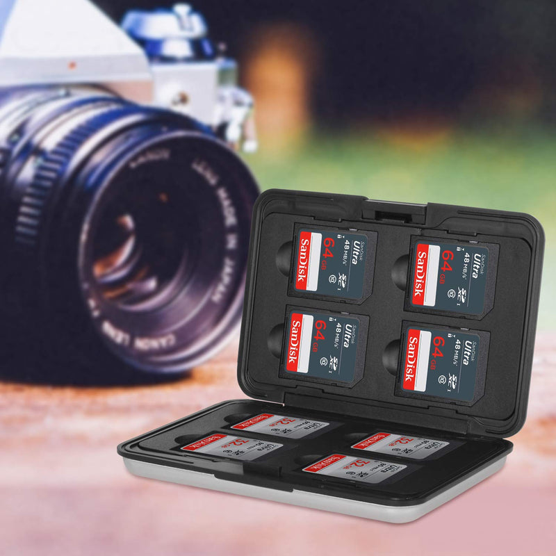 [Australia - AusPower] - Qkenvo Aluminum Shock Resistant Carrying Box Holder Memory Card Storage Box Case Holder 8 Slots for SD SDHC MMC Micro SD TF Cards Silver 