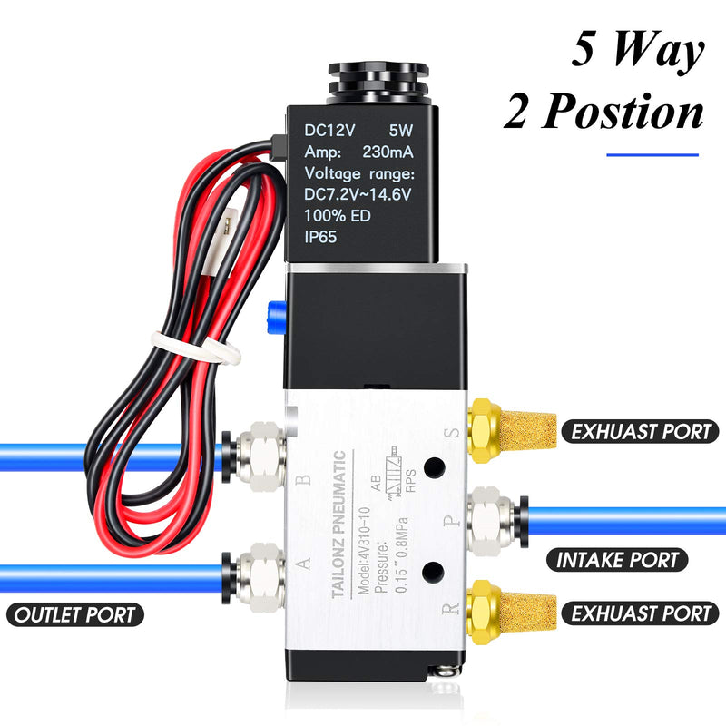 [Australia - AusPower] - TAILONZ PNEUMATIC 1/2"NPT Solenoid Valve 4V410-15 12V/24V/110V/220V Single Coil Pilot-Operated Electric 2 Position 5 Way Connection Type DC12V 