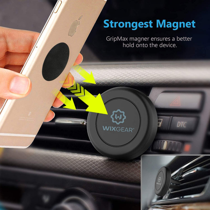 [Australia - AusPower] - WixGear Universal Air Vent Magnetic Phone Car Mount Holder with Fast Swift-Snap Technology for Smartphones and Mini Tablets, Black 1 Pack 