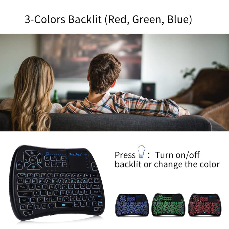 [Australia - AusPower] - iPazzPort Backlit Mini Keyboard Bluetooth touchpad, Mini 2.4Ghz Keyboard Rechargeable, IR Learning Remote Keyboard for Google/Android TV Box, Raspberry Pi, Smart TV KP-61SM black 