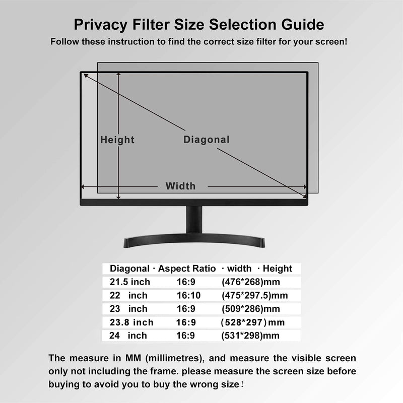 [Australia - AusPower] - 24 inch Computer Privacy Screen Filter - Compatible 16:9 Aspect Ratio Widescreen Monitor - Blue Light Filter - Anti-Glare & Anti-Scratch Protector Film (24" Widescreen (16:9)) 24" Widescreen (16:9 ) 