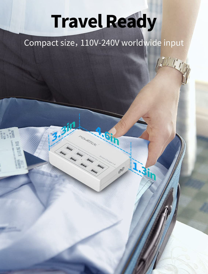 [Australia - AusPower] - Multi USB Charger Station 60W/12A 8 Ports Multiport Charging Station with 3 Mixed Cables USB Charging Hub Compatible iPhone, iPad Tablet and More Electronic Devices (White) White 