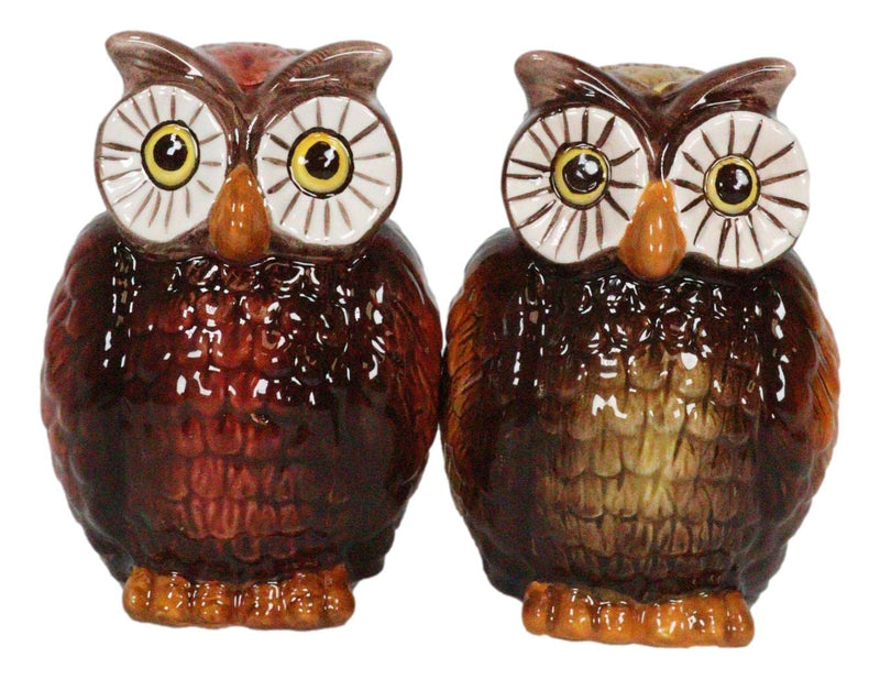 [Australia - AusPower] - Ebros Gift Wisdom Of The Woods Great Horned Brown Owls With Wide Round Eyes Ceramic Salt And Pepper Shakers Figurine Set 3.5"H Forest Nocturnal Owl Birds Home Kitchen Decor 